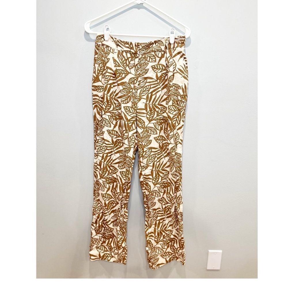 House of harlow tan cream linen blend leaf print pants